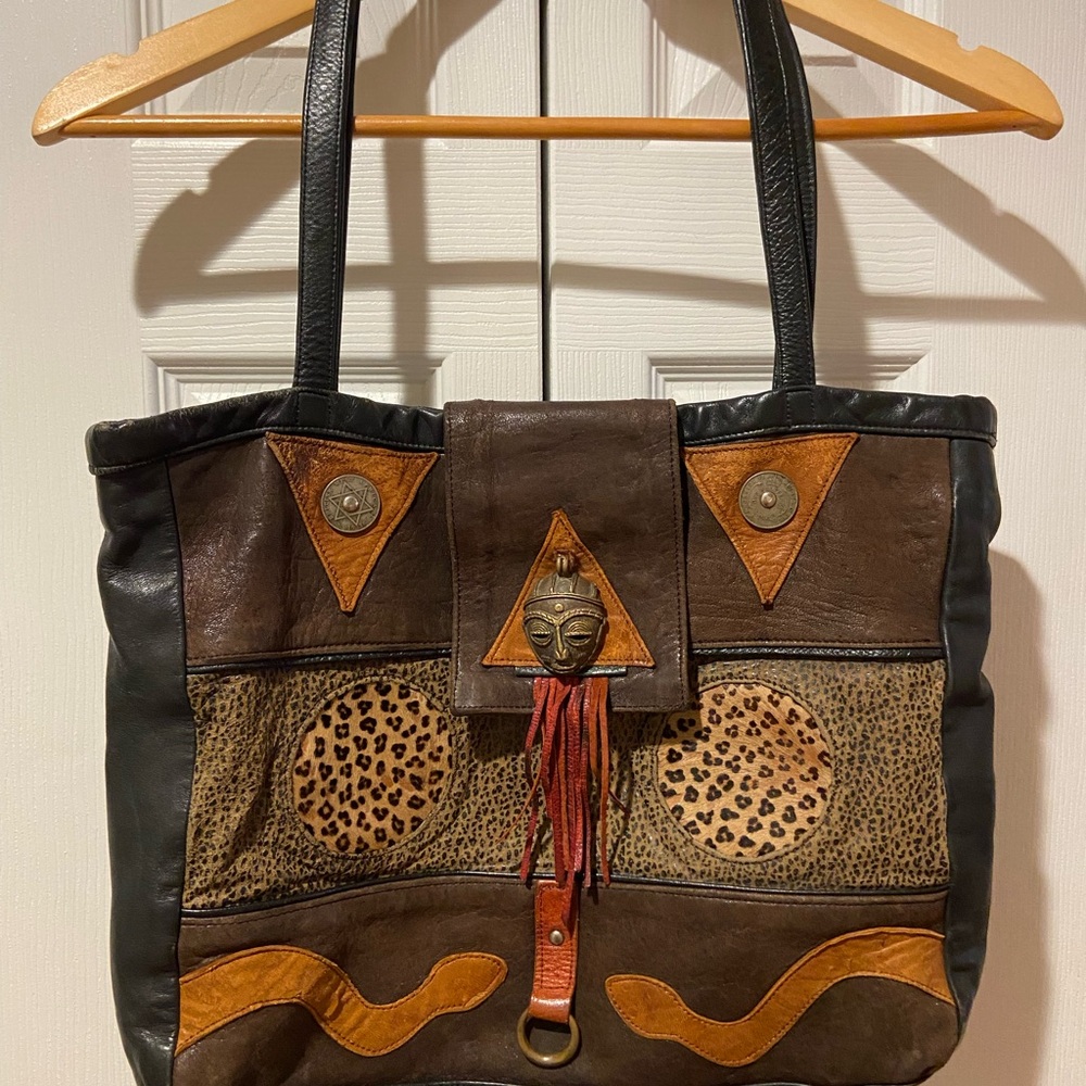 Vintage J.Foss Black and Brown Leather & Suede Tote